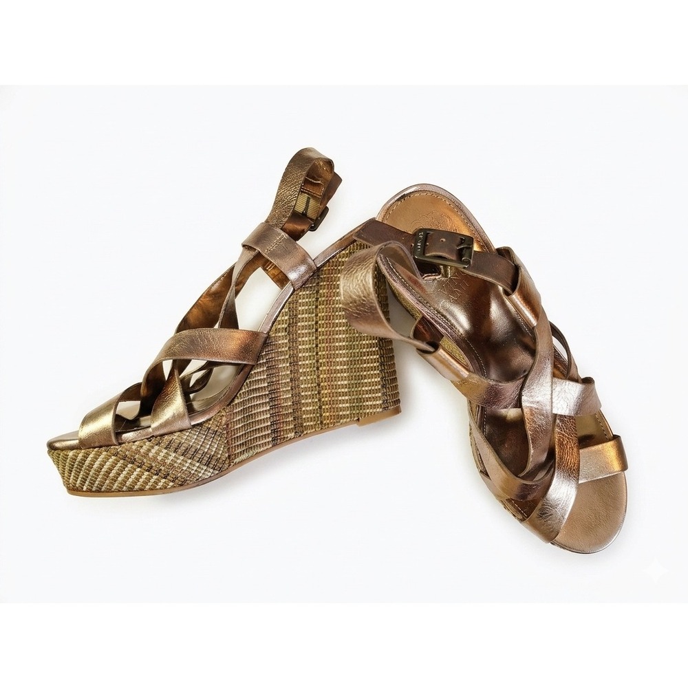 Vince Camuto Hattie Metallic Bronze Strappy Wedge Sandals Size 9B VC-HATTIE